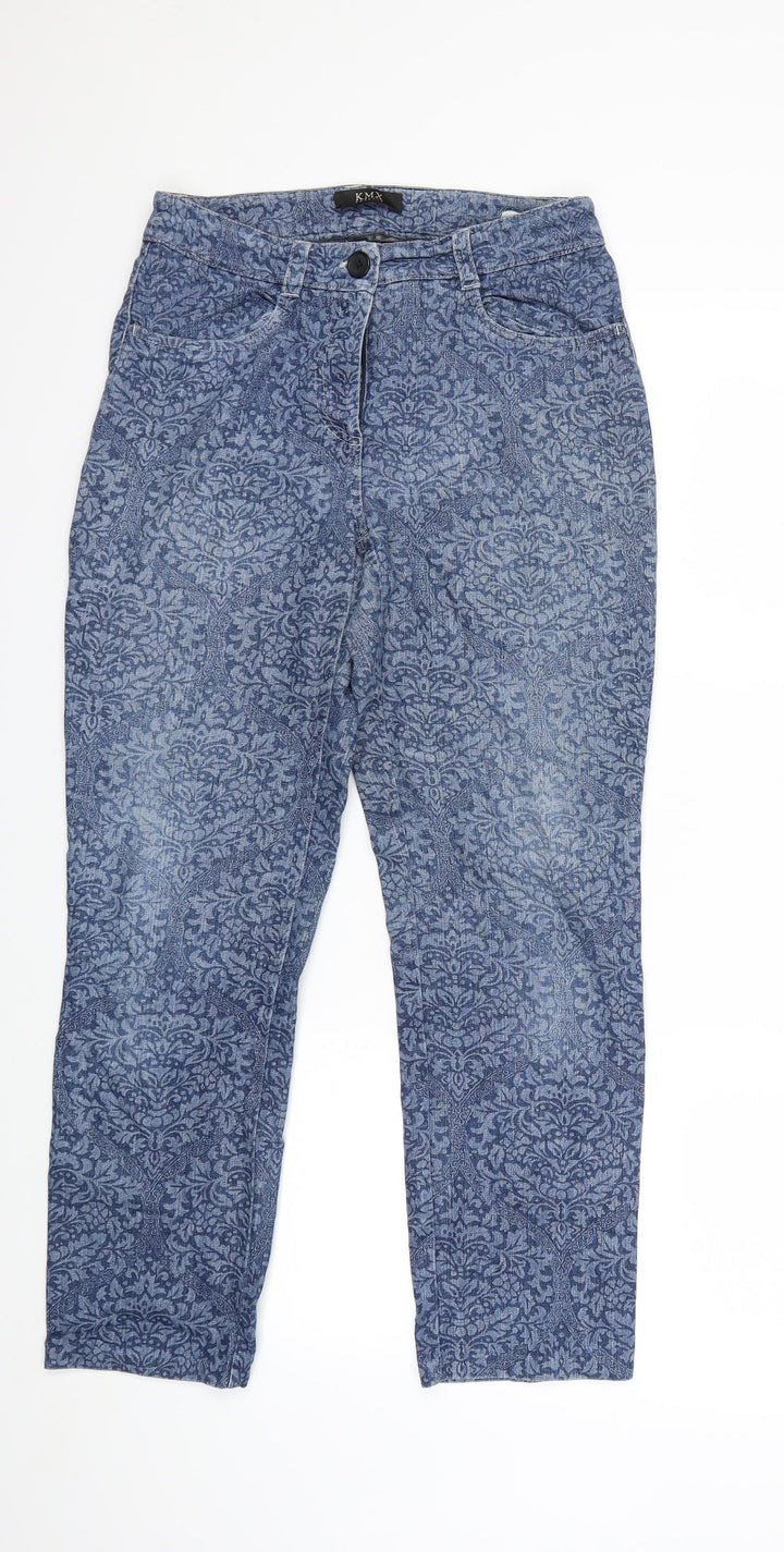 KMX Womens Blue Floral Denim Straight Jeans Size 28 in L25 in