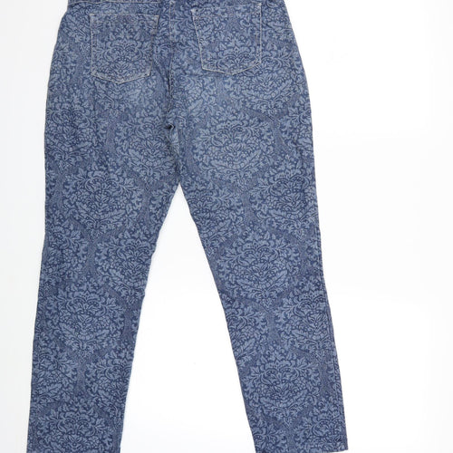 KMX Womens Blue Floral Denim Straight Jeans Size 28 in L25 in