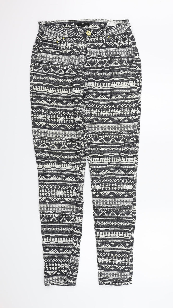 H&M Womens Black Geometric Denim Skinny Jeans Size 12 L31 in