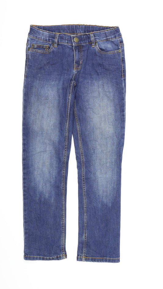Front view of YFK girls’ blue denim straight jeans, size 10, years