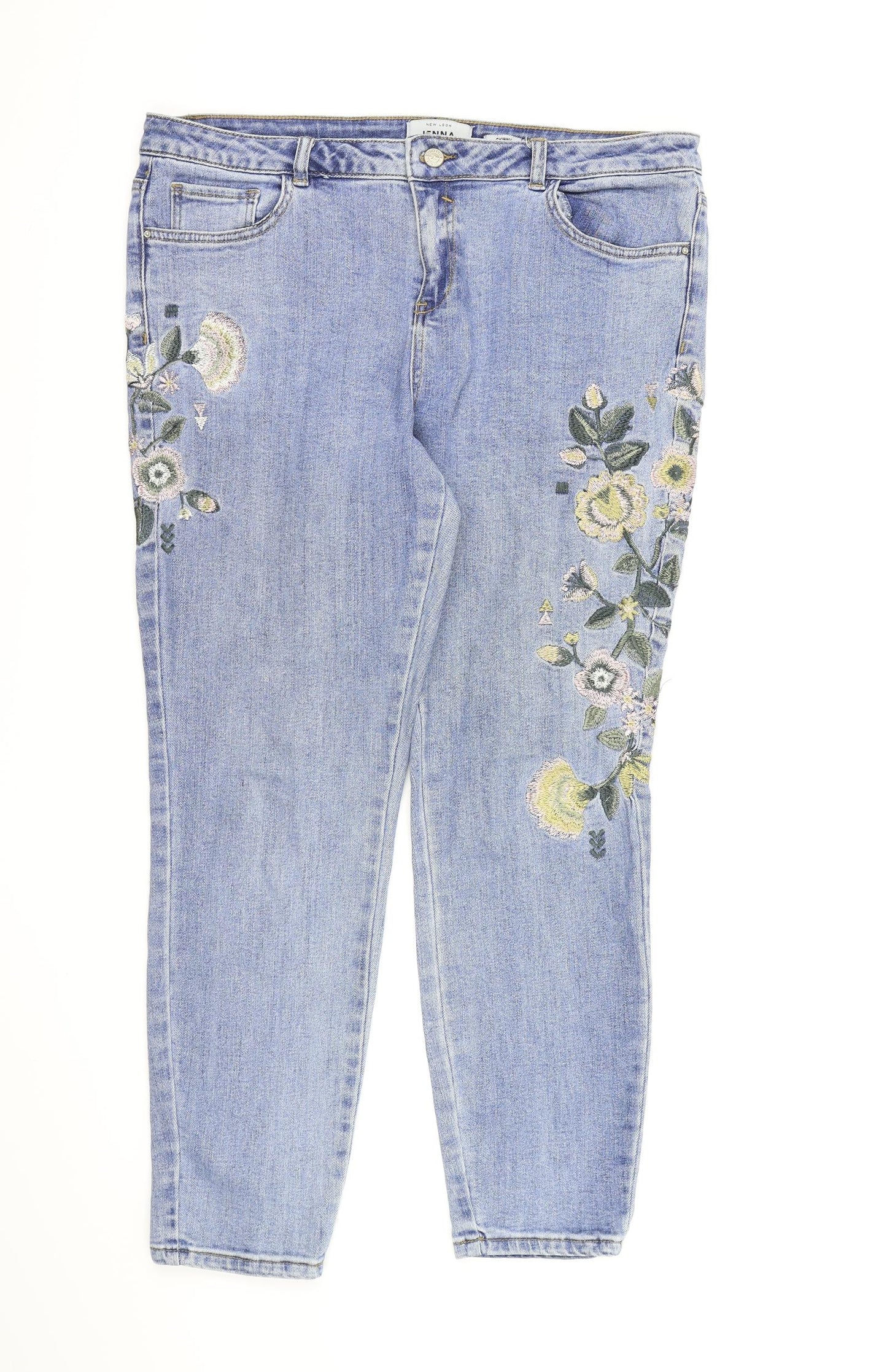 New Look Womens Blue Floral Denim Skinny Jeans Size 16 L26 in