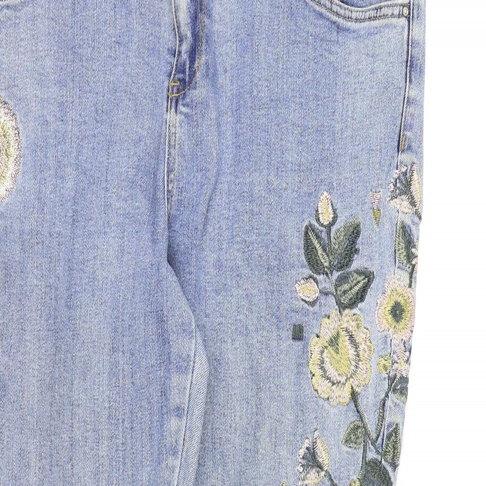 New Look Womens Blue Floral Denim Skinny Jeans Size 16 L26 in