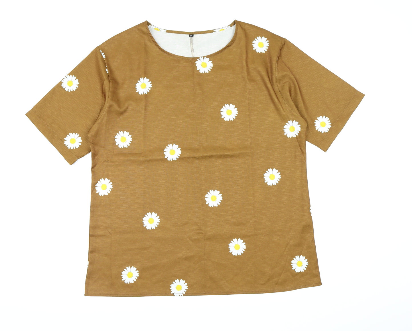 Preworn Womens Brown Floral  Basic T-Shirt Size XL