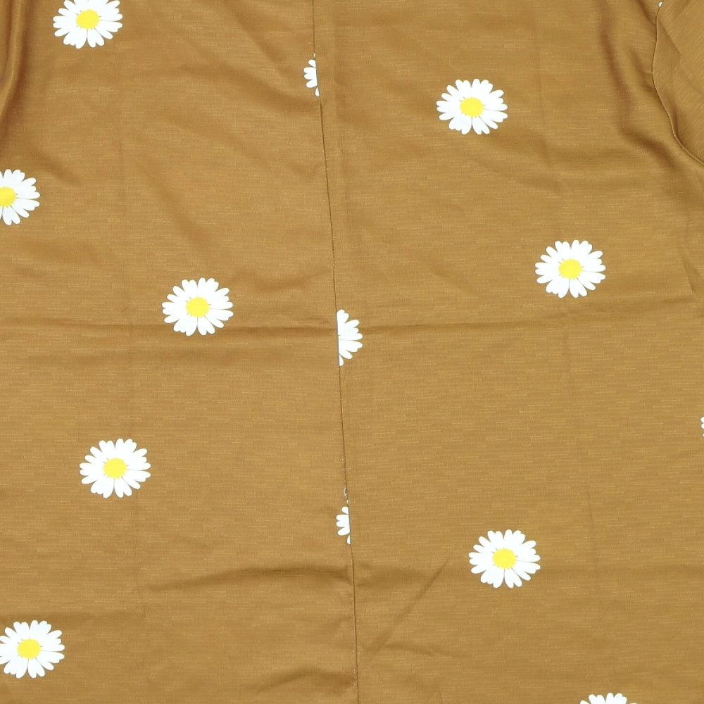 Preworn Womens Brown Floral  Basic T-Shirt Size XL