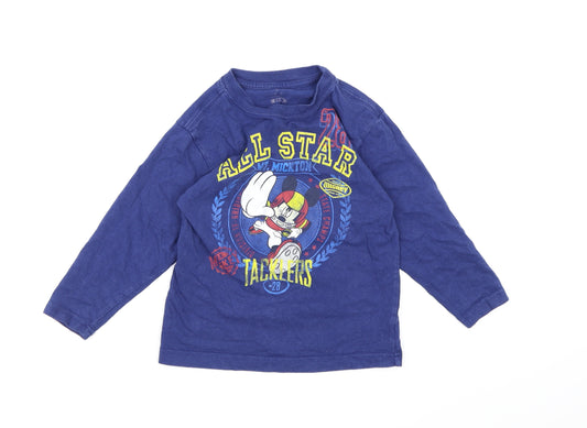Front view of Disney boys’ blue basic t-shirt, size XS, - mickey mouse