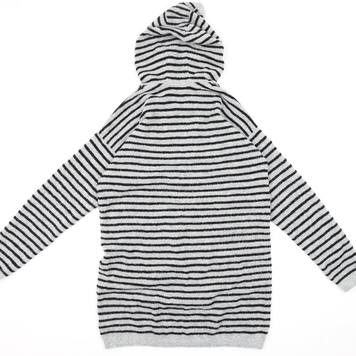 NEXT Girls Grey Striped Fleece Pullover Hoodie Size 15 Years