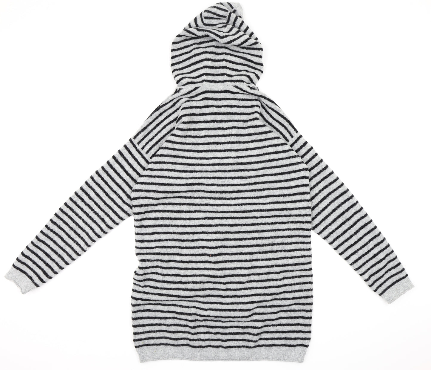NEXT Girls Grey Striped Fleece Pullover Hoodie Size 15 Years