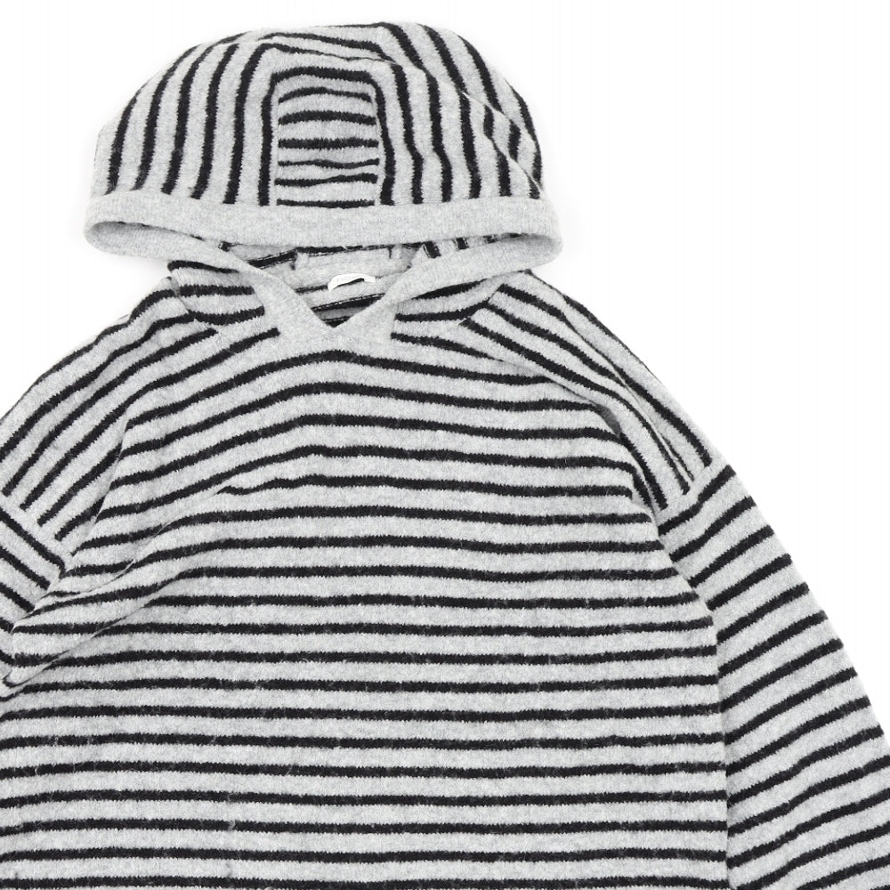 NEXT Girls Grey Striped Fleece Pullover Hoodie Size 15 Years