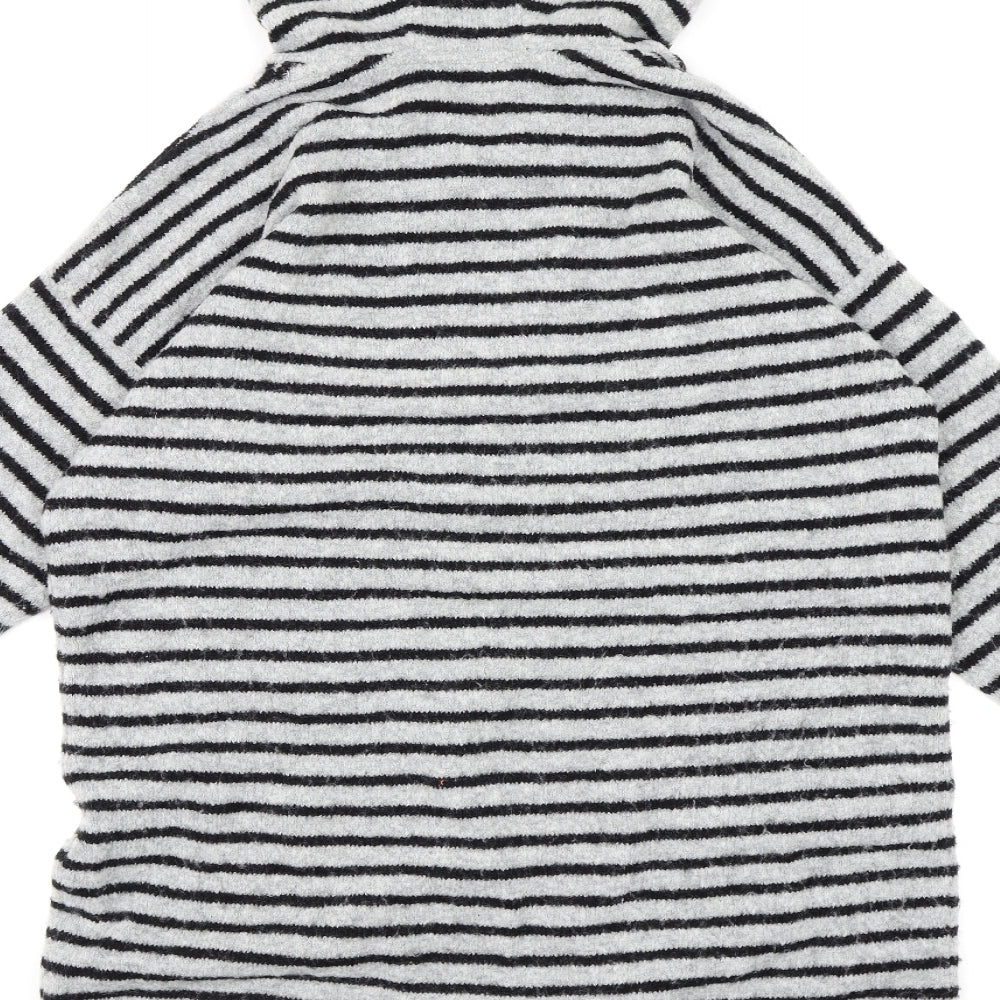 NEXT Girls Grey Striped Fleece Pullover Hoodie Size 15 Years