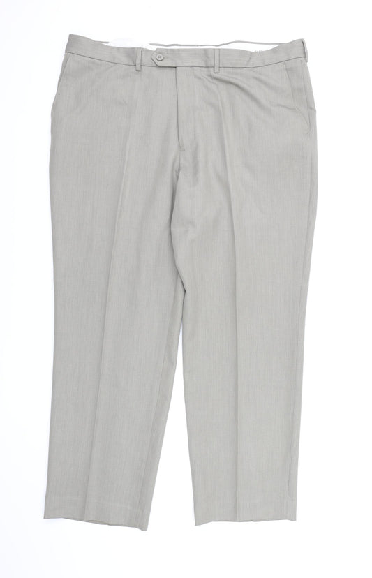 Front view of Greenwoods men’s grey rayon dress pants trousers, 30-inch leg