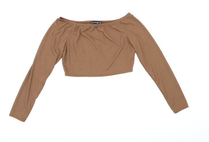 PRETTYLITTLETHING Womens Brown   Cropped Blouse Size 12