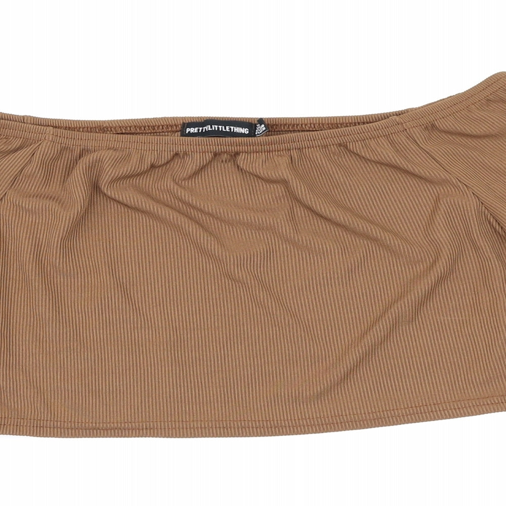PRETTYLITTLETHING Womens Brown   Cropped Blouse Size 12