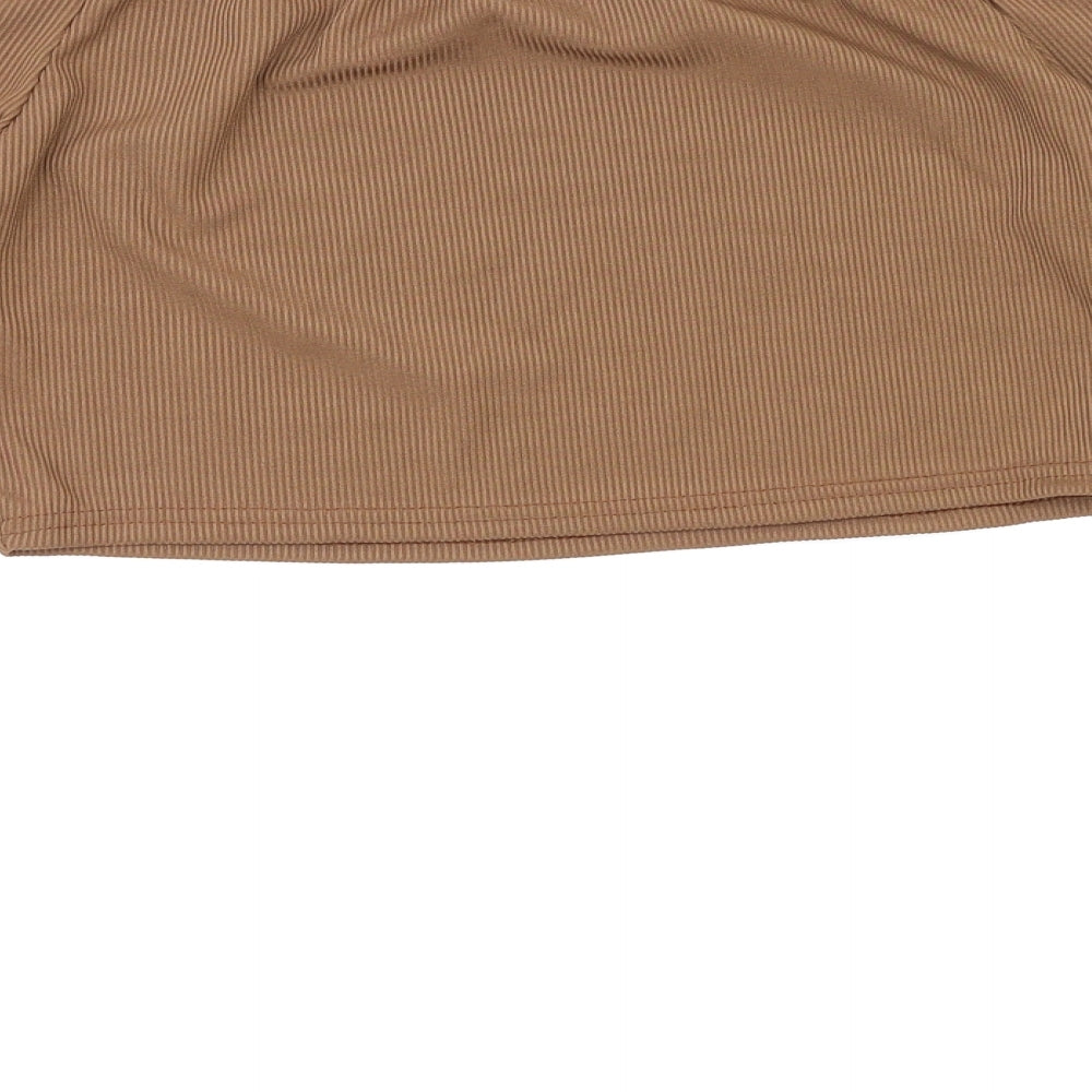 PRETTYLITTLETHING Womens Brown   Cropped Blouse Size 12