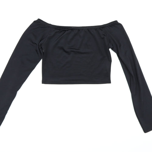 PRETTYLITTLETHING Womens Black   Cropped Blouse Size 10