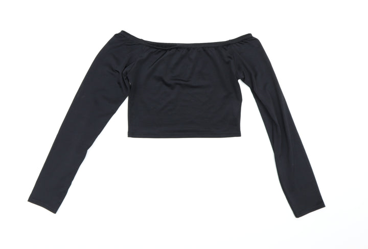 PRETTYLITTLETHING Womens Black   Cropped Blouse Size 10