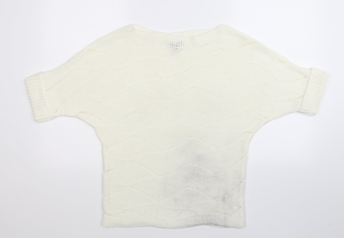 2 Elles Womens White  Knit Pullover Jumper Size L