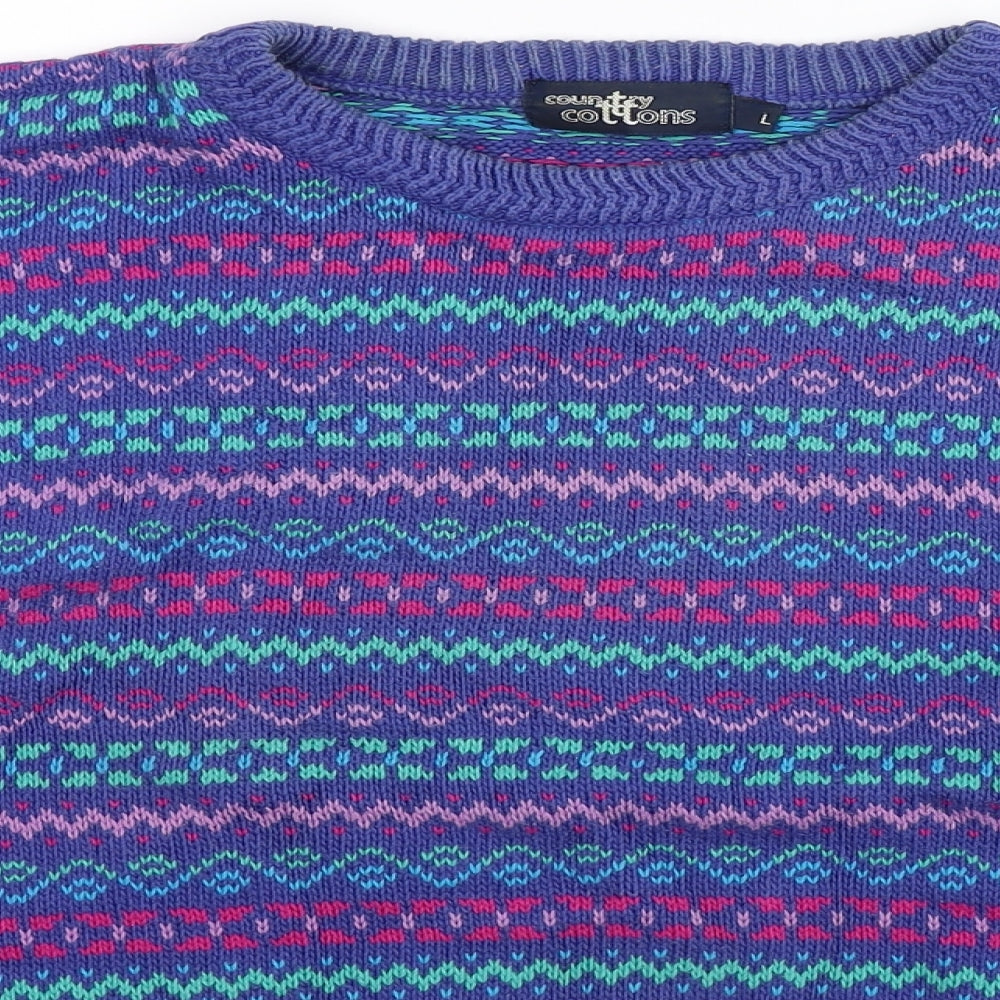 Country Cottons Mens Multicoloured Geometric Knit Pullover Jumper Size L