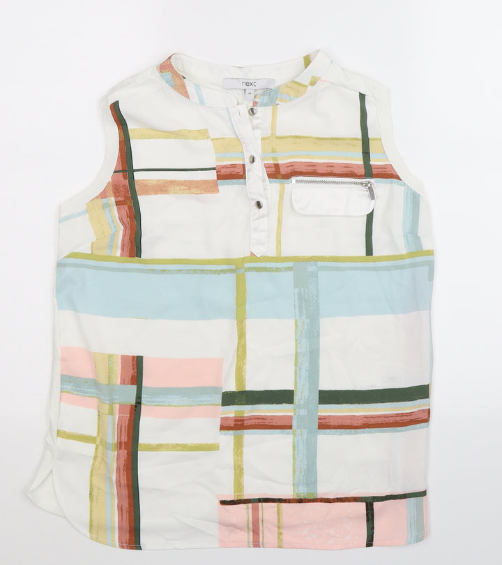 NEXT Womens White Geometric  Basic Blouse Size 10