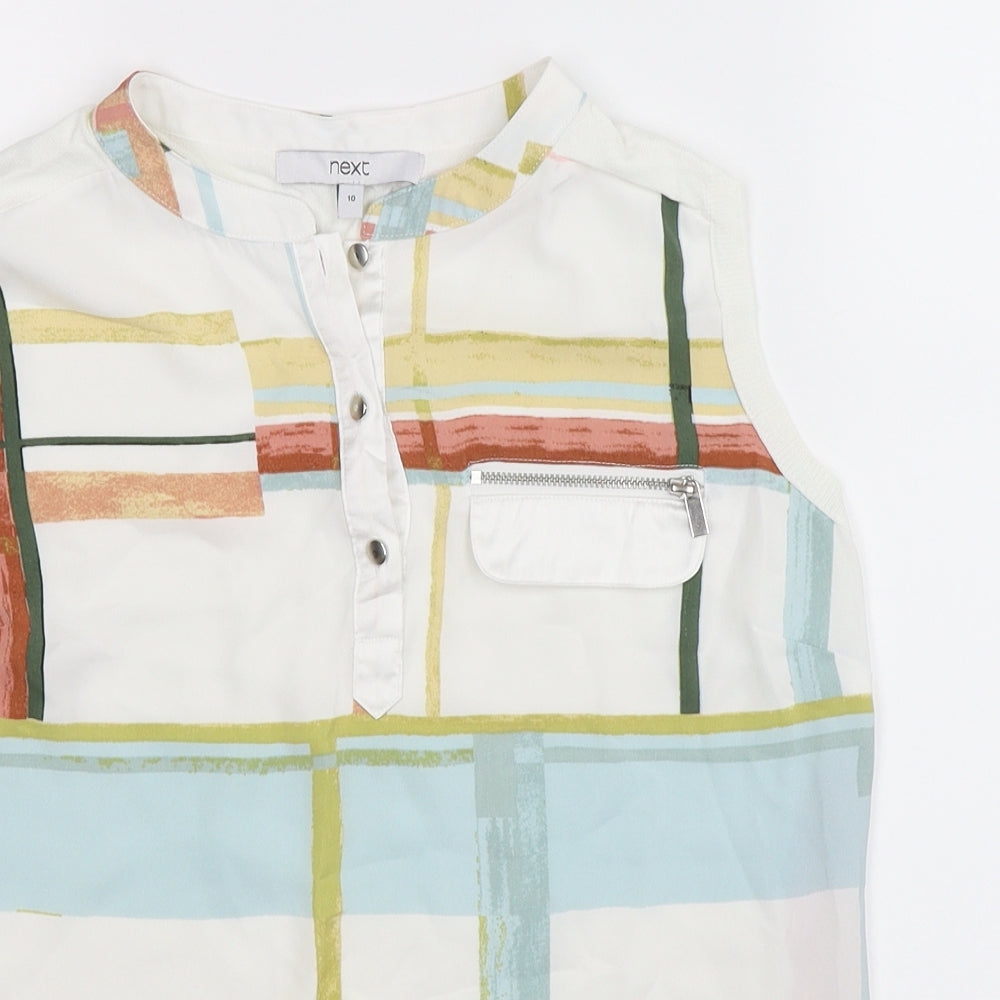NEXT Womens White Geometric  Basic Blouse Size 10