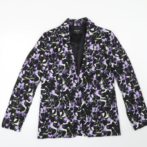 Papaya Womens Black Floral  Jacket Blazer Size 12
