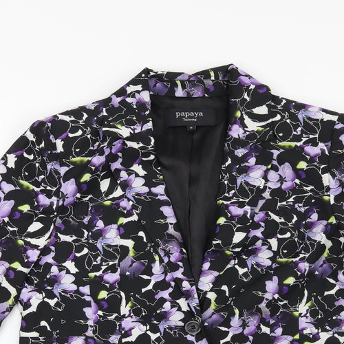 Papaya Womens Black Floral  Jacket Blazer Size 12