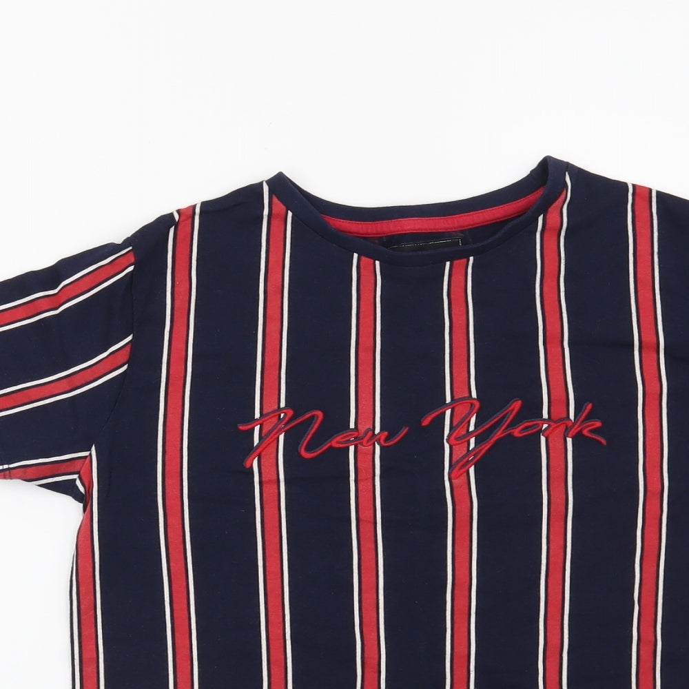 Threadboys Boys Blue Striped  Basic T-Shirt Size 11-12 Years