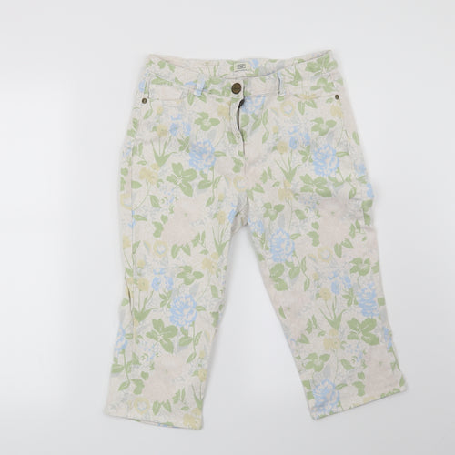 F&F Womens Beige Floral  Cropped Jeans Size 30 in