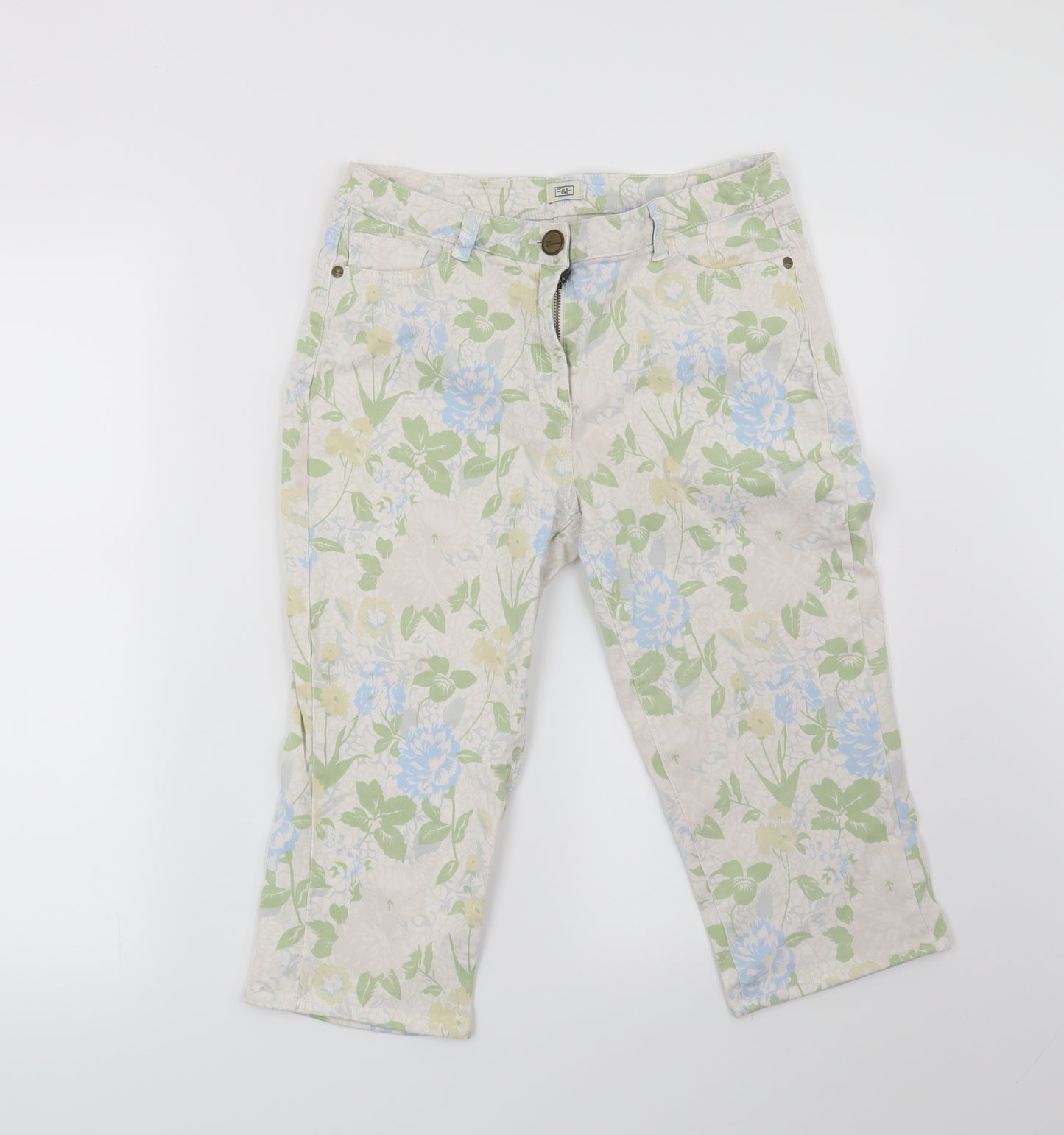 F&F Womens Beige Floral  Cropped Jeans Size 30 in