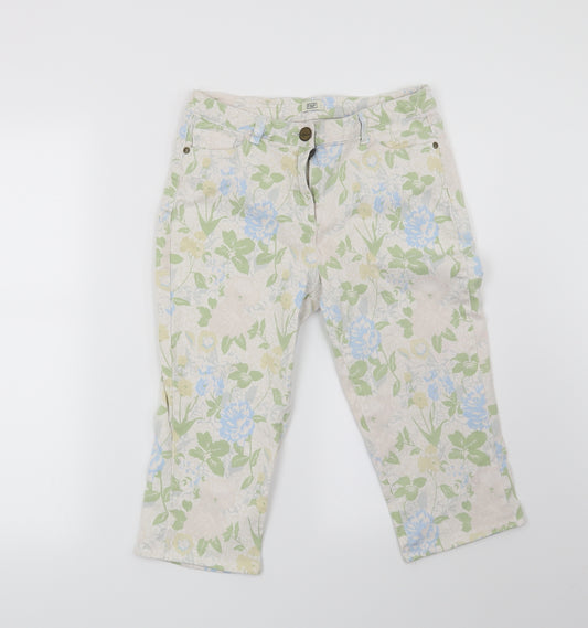 Front view of F&F women’s beige floral cropped jeans, size UK 30, in