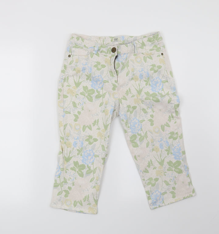 F&F Womens Beige Floral  Cropped Jeans Size 30 in