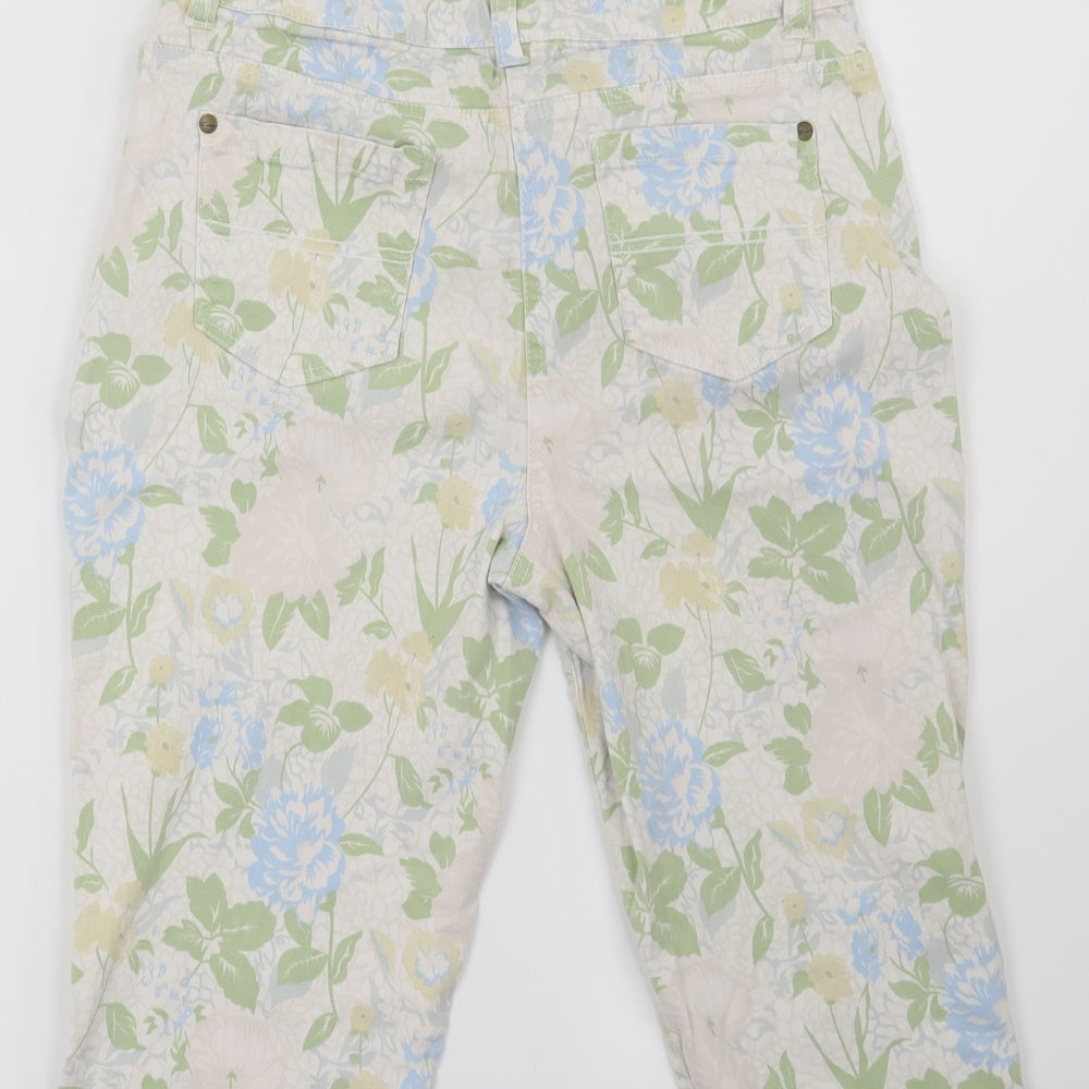 F&F Womens Beige Floral  Cropped Jeans Size 30 in