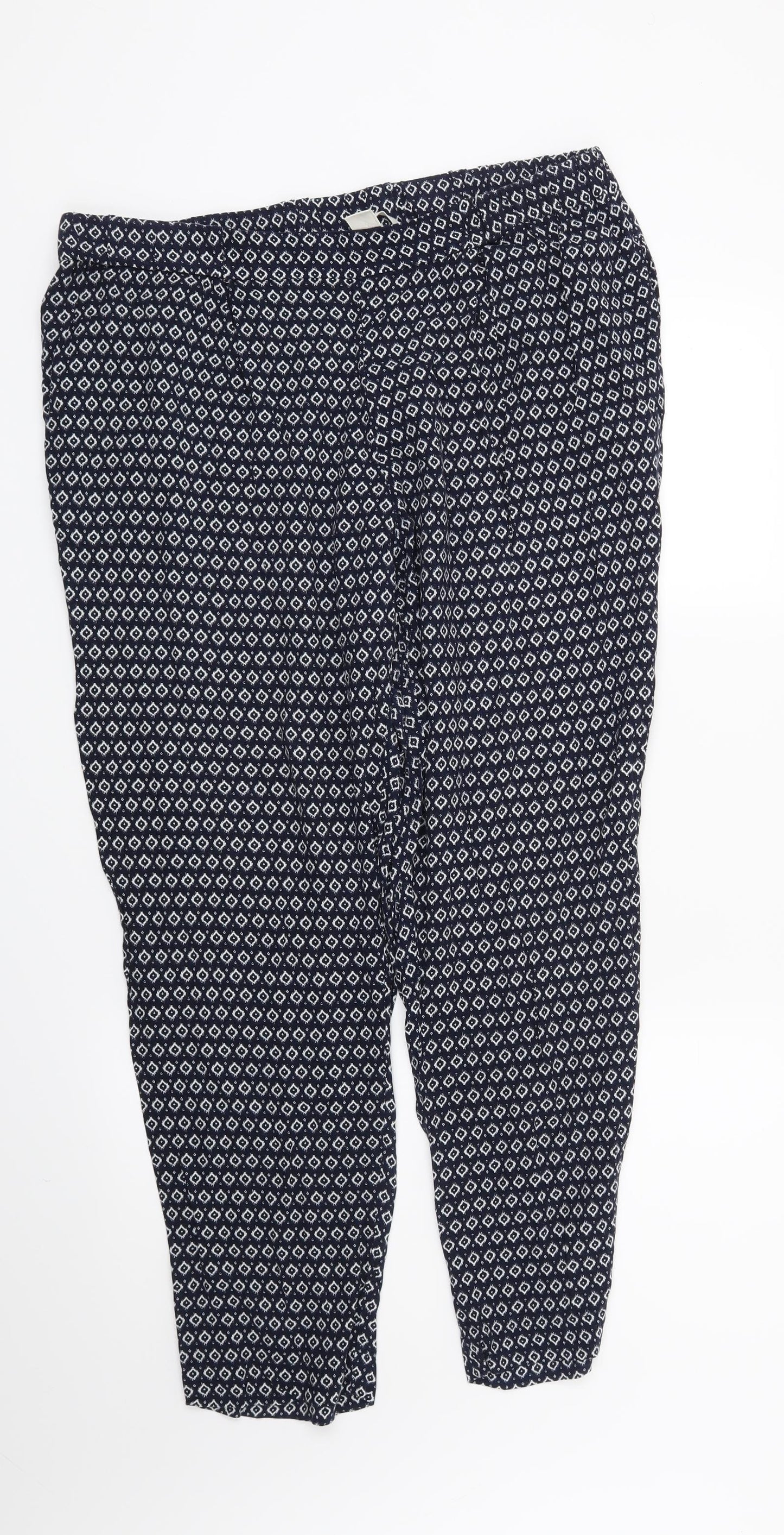 H&M Womens Blue Geometric  Trousers  Size 18 L26 in