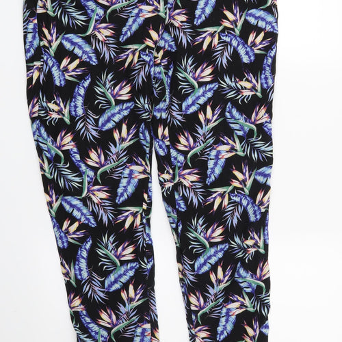 H&M Womens Black Floral  Trousers  Size 12 L29 in