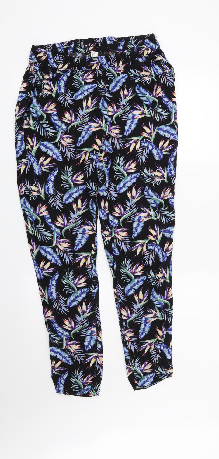 H&M Womens Black Floral  Trousers  Size 12 L29 in