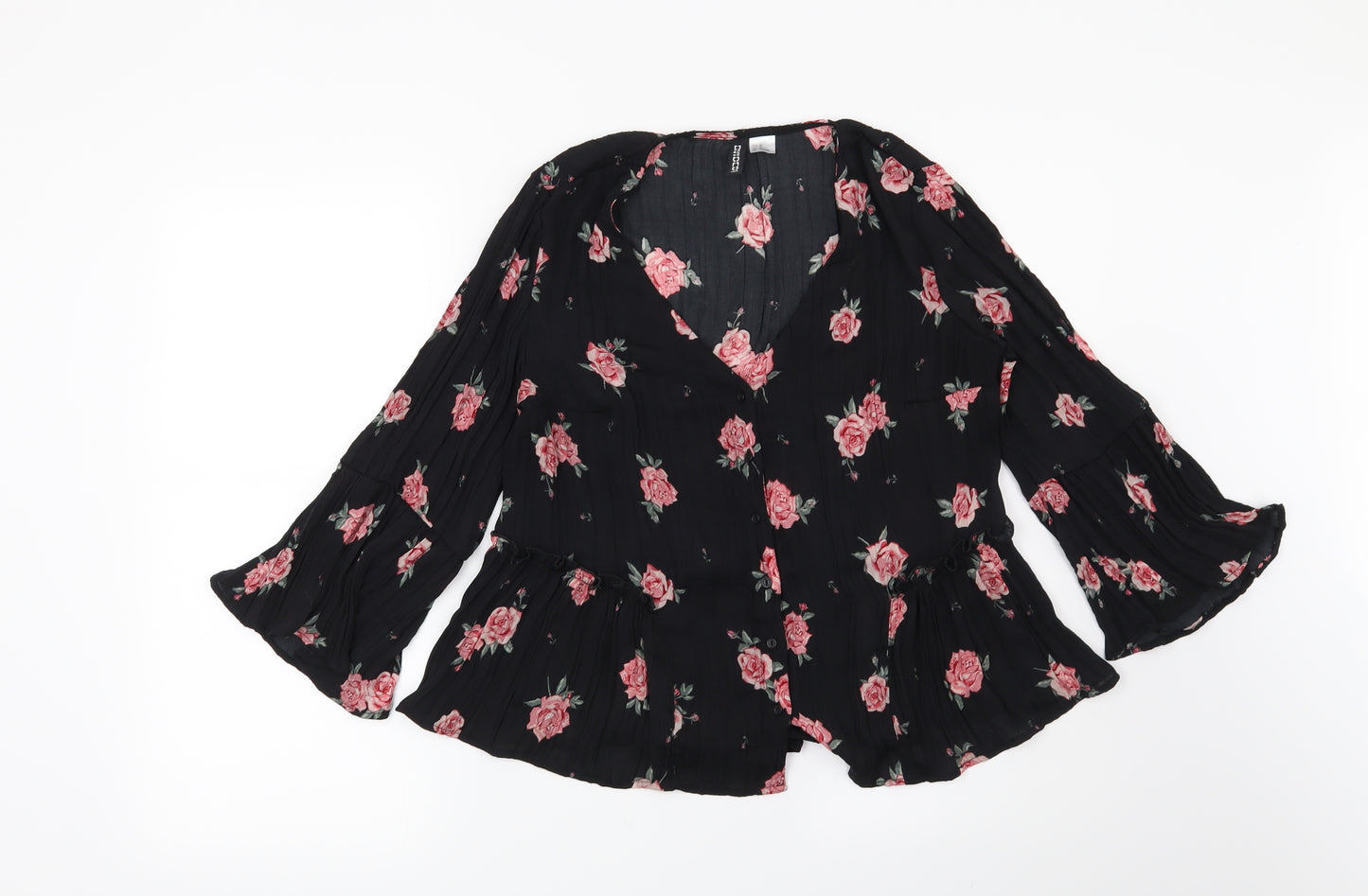 H&M Womens Black Floral  Basic Blouse Size 10