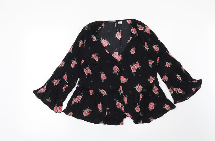 H&M Womens Black Floral  Basic Blouse Size 10