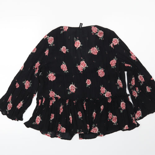H&M Womens Black Floral  Basic Blouse Size 10