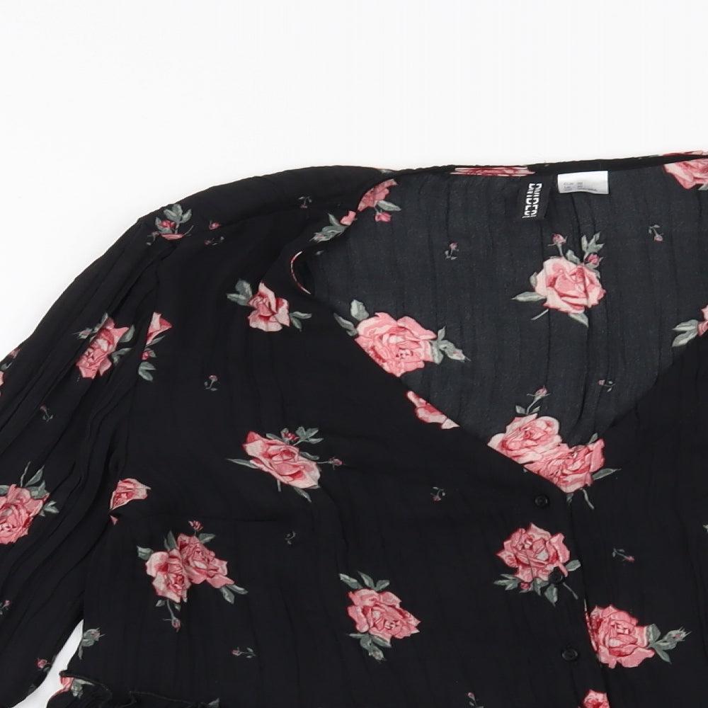 H&M Womens Black Floral  Basic Blouse Size 10