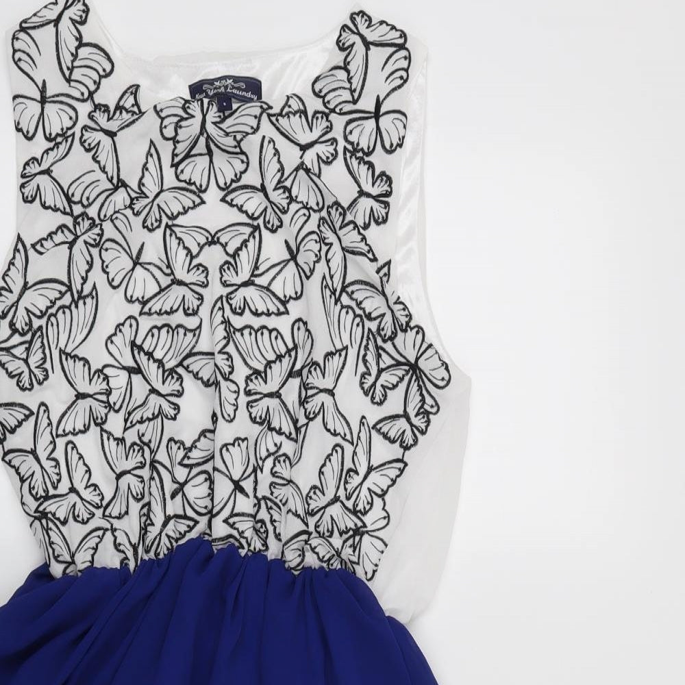 Preworn Womens White Geometric  Fit & Flare  Size S  - Butterflies