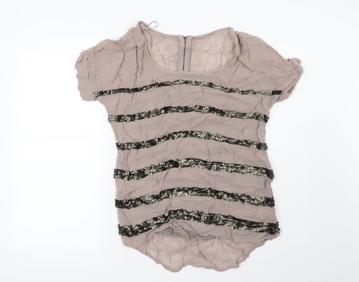 NEXT Womens Brown Striped  Basic Blouse Size 10