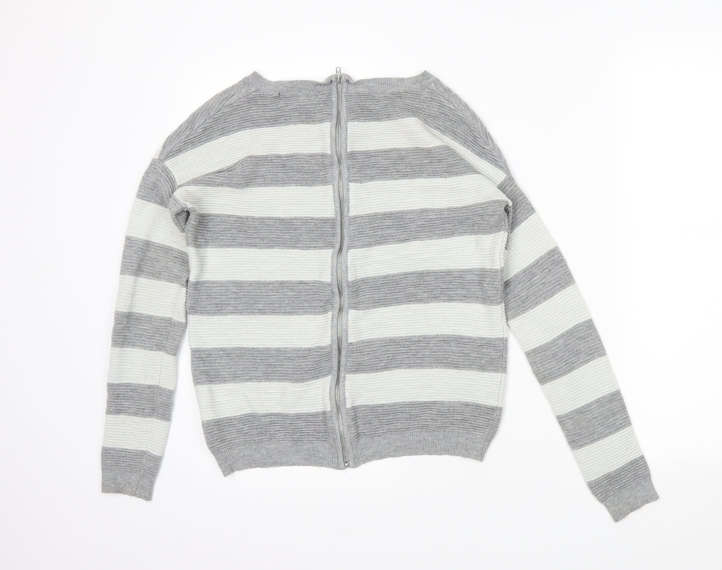 NEXT Womens Grey Striped  Full Zip Jumper Size 8