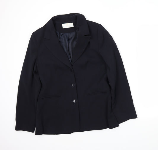 Front view of AMARANTO women’s blue jacket blazer, size UK 14