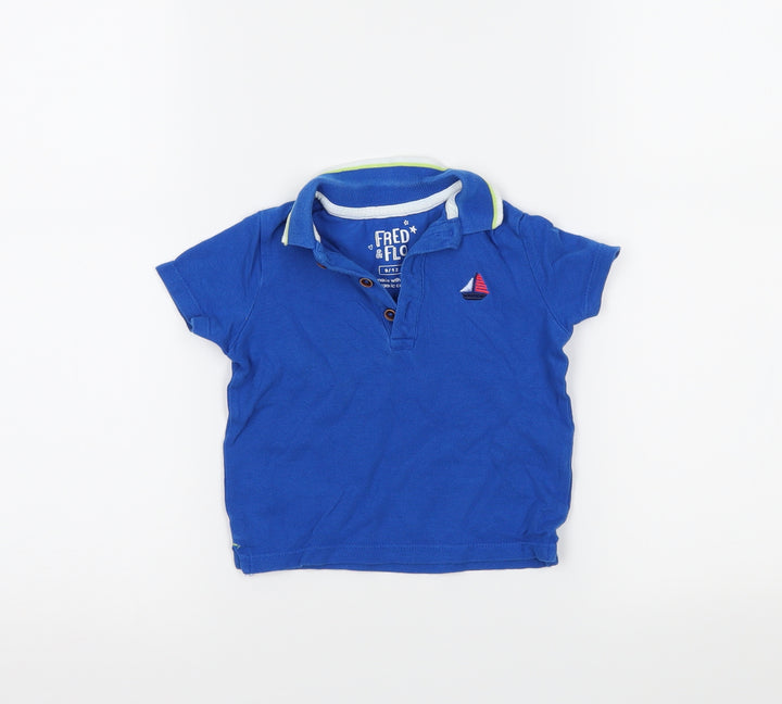 Fred & Flo Boys Blue   Basic Polo Size 9-12 Months