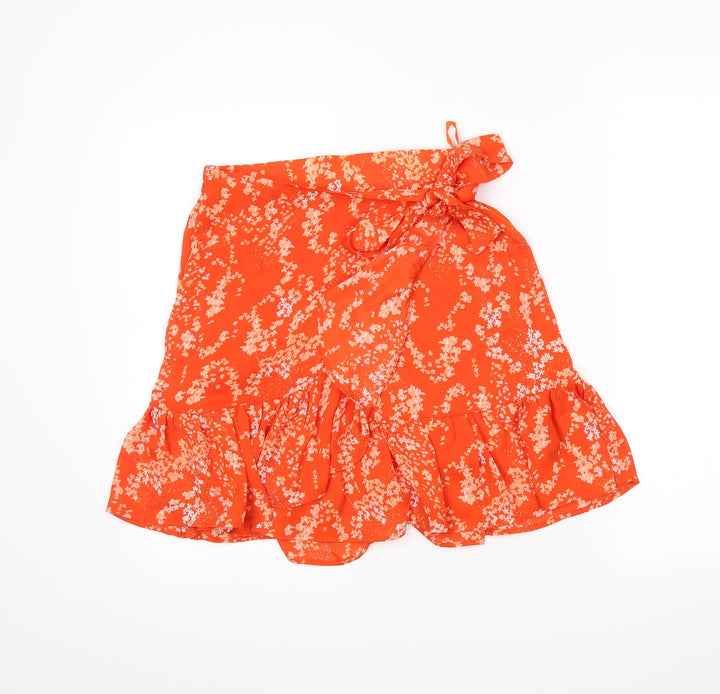 Soaked Womens Orange Floral Wrap Skirt Size S