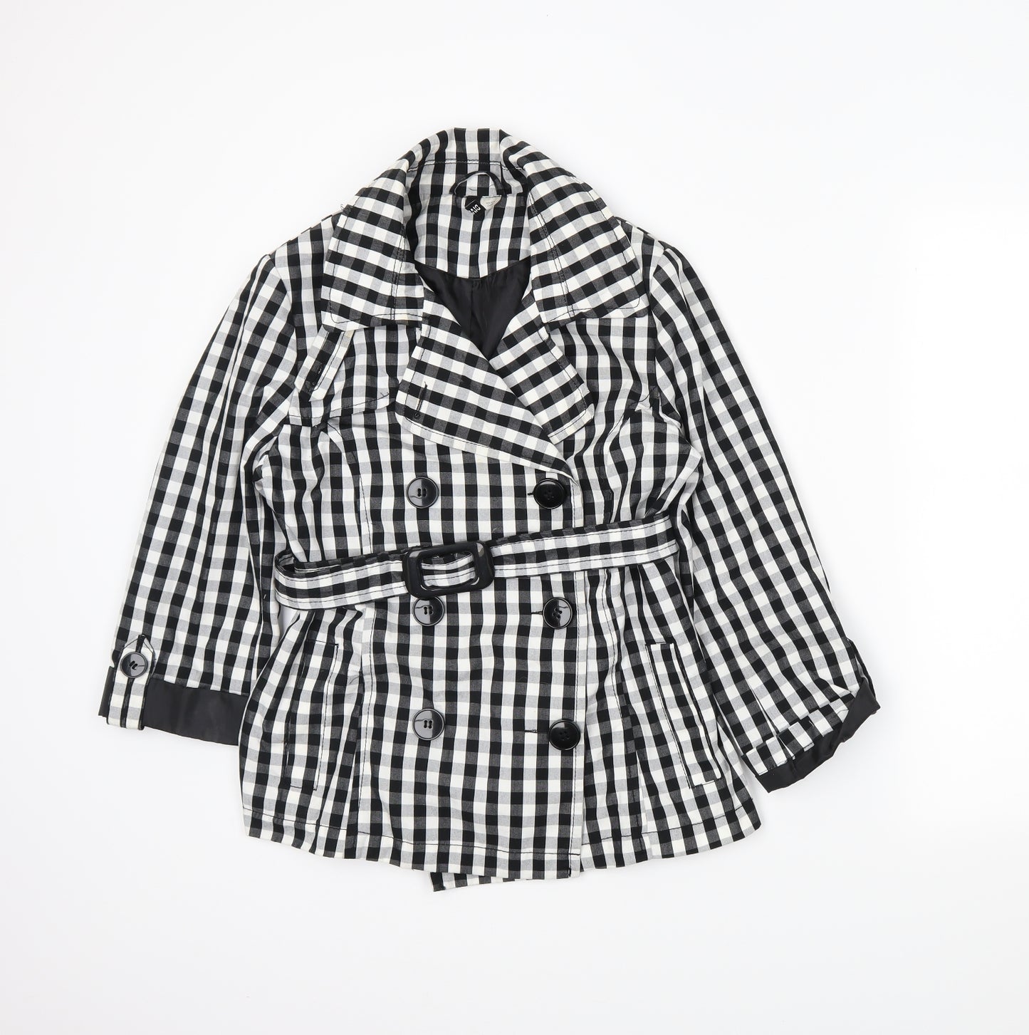 H&M Womens Black Plaid  Pea Coat Coat Size 14