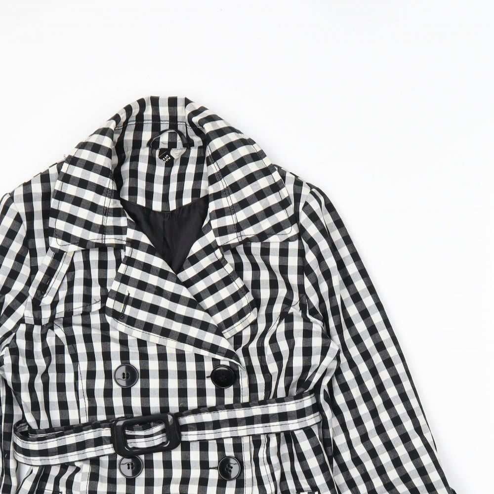 H&M Womens Black Plaid  Pea Coat Coat Size 14