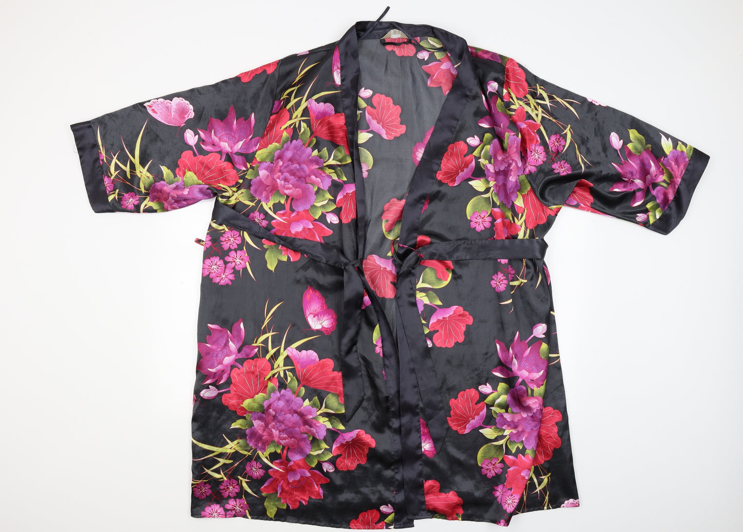 Presence Womens Black Floral Satin  Robe Size 16