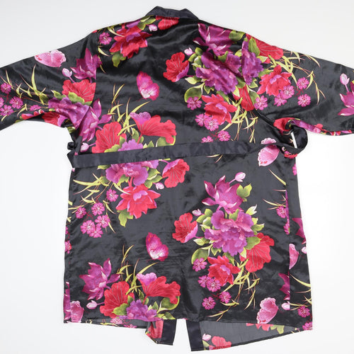 Presence Womens Black Floral Satin  Robe Size 16