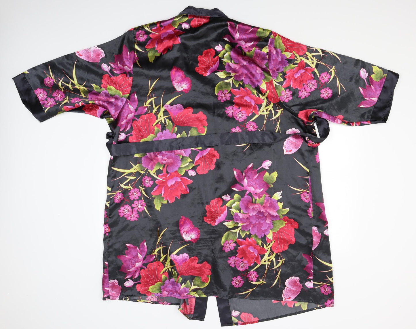 Presence Womens Black Floral Satin  Robe Size 16