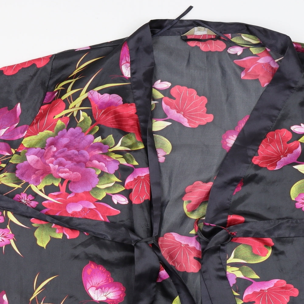 Presence Womens Black Floral Satin  Robe Size 16